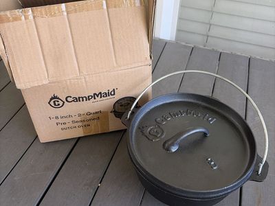 New CampMaid 8-Inch 2-Quart Pre-Seasoned Cast Iron Dutch Oven