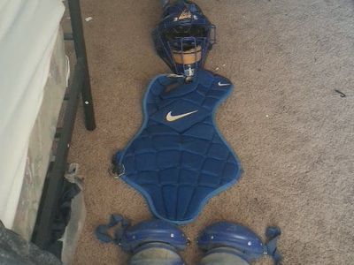 All-Star Youth Catcher's Gear Set: Helmet, Chest Protector, Shin Guards, Knee Support - Blue