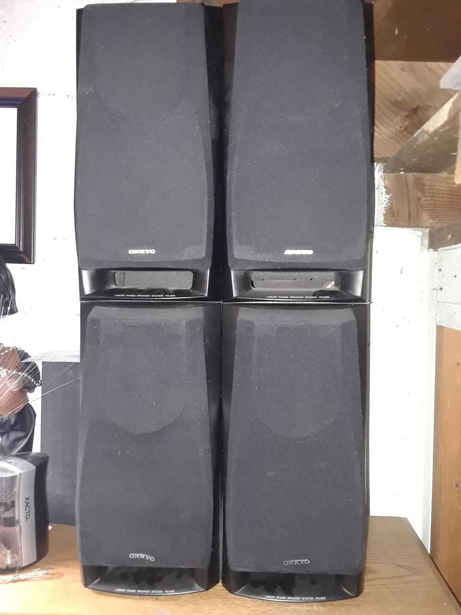 Four (4) ONKYO Speakers Set Model PS-55 60W Black Removable Cover