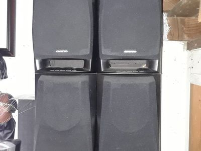 Four (4) ONKYO Speakers Set Model PS-55 60W Black Removable Cover