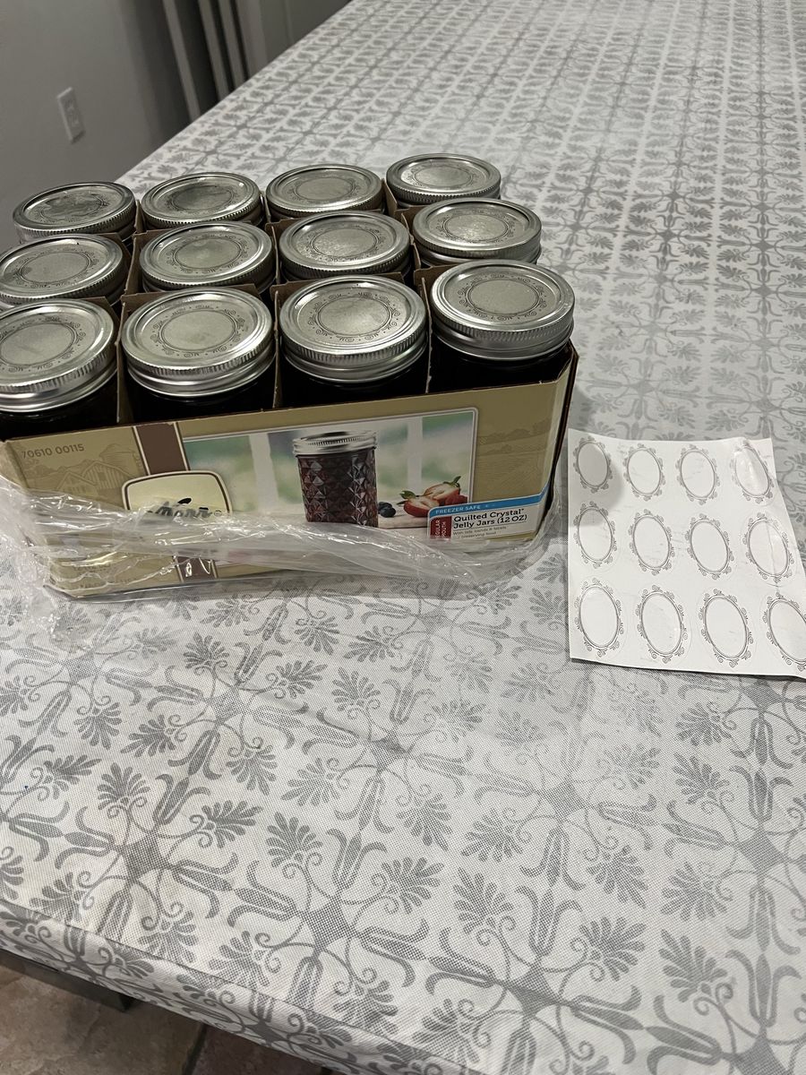 Ball 12 oz Crystal Jelly Jars, Set of 12, Quilted Design, New with Labels