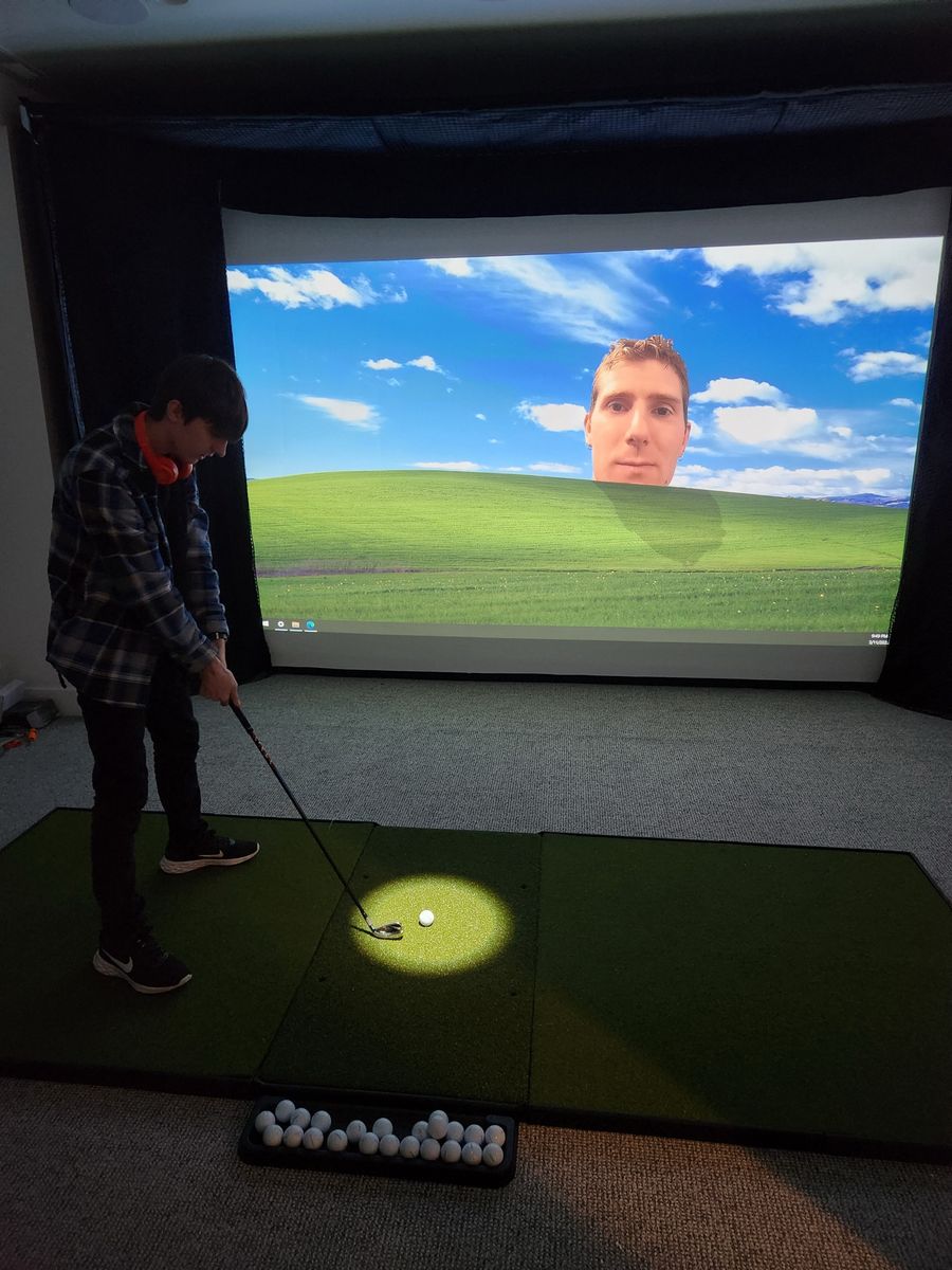 Golf simulator screen and hitting mat