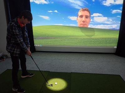 Golf simulator screen and hitting mat