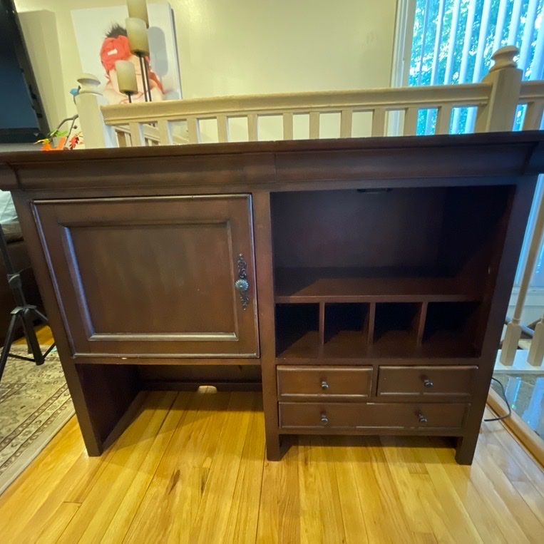 Wood Desk Hutch with Mail Slots, Shelves, Cabinets & Charging Drawer