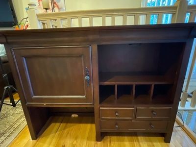 Wood Desk Hutch with Mail Slots, Shelves, Cabinets & Charging Drawer
