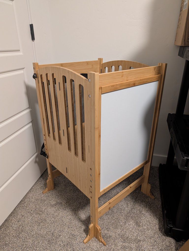 Foldable Bamboo Toddler Learning Tower / Kitchen Helper Stand with Whiteboard and chalk board 