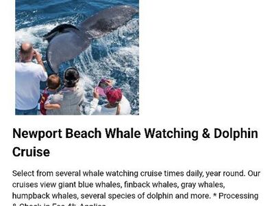 7 tickets to Newport Beach whale watchin cruise