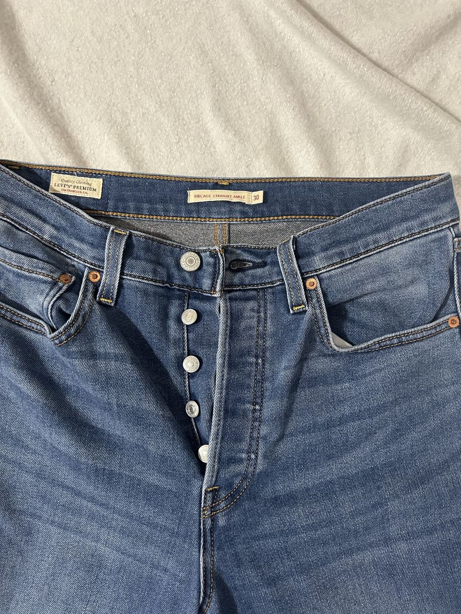 Levi's Premium Ribcage Straight Ankle Jeans - Women's Size 30, Blue Denim Button Fly