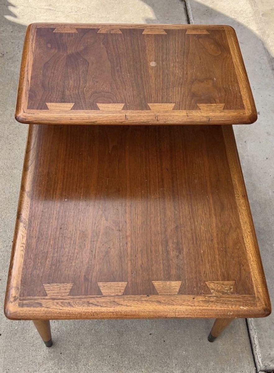 Lane Acclaim Mid-Century Modern Walnut & Ash Dovetail Two-Tier Side Table