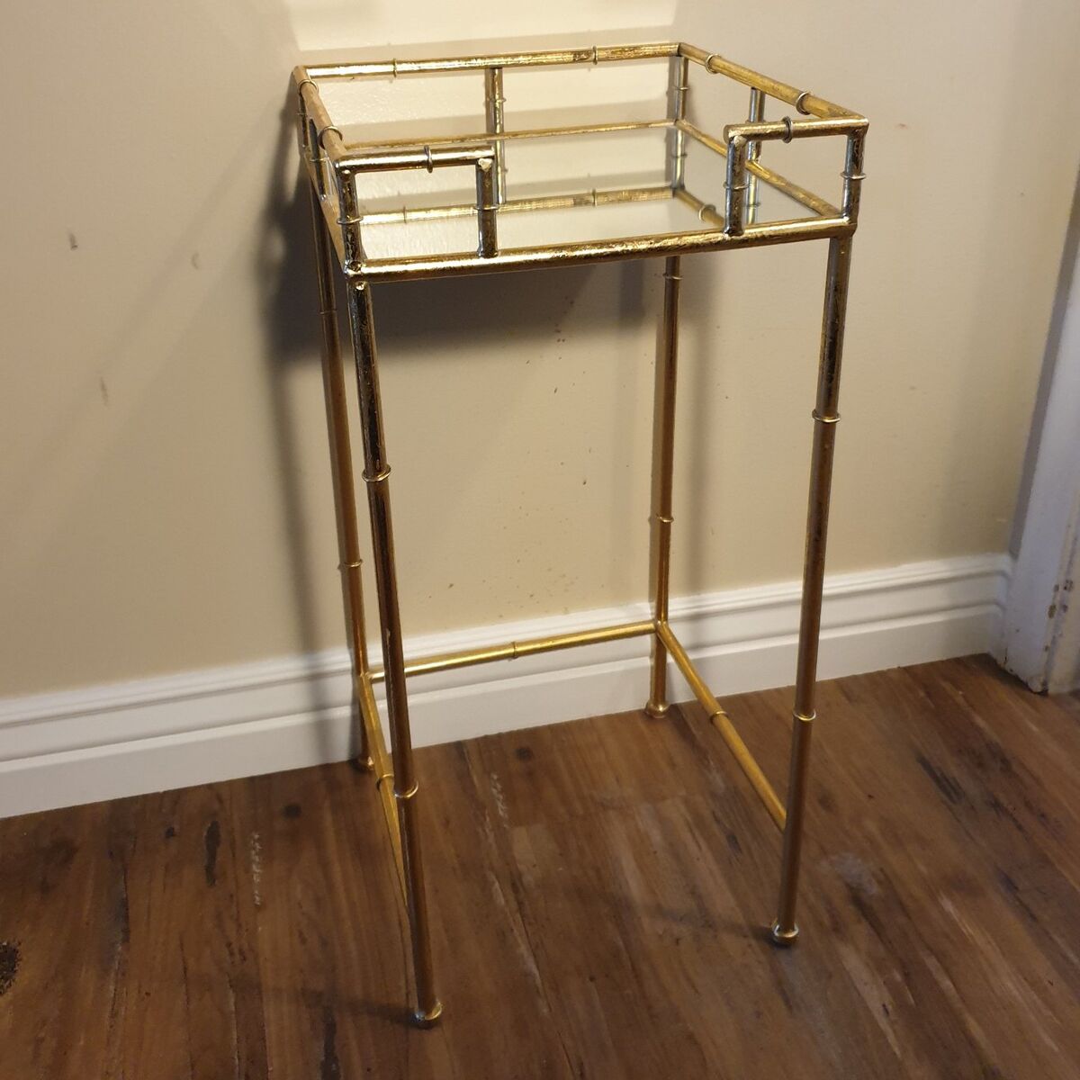 Gold Tone Bamboo Table with Mirror Top
