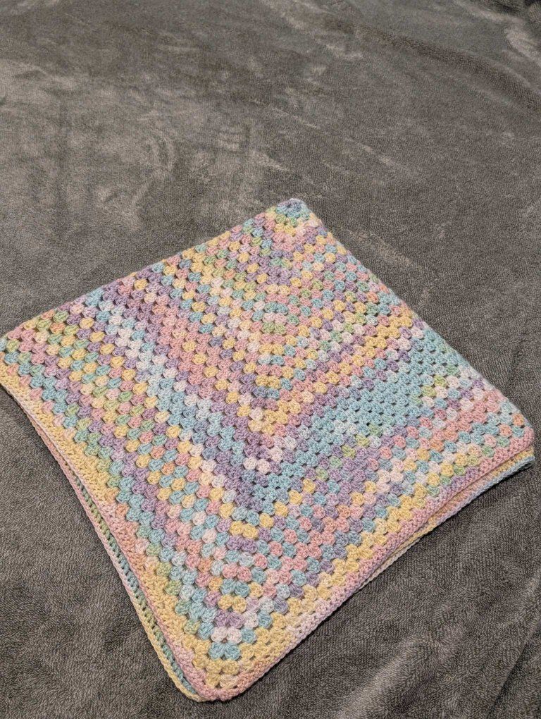 Handmade Pastel Rainbow Granny Square Baby Blanket - Soft & Cozy Crochet Afghan