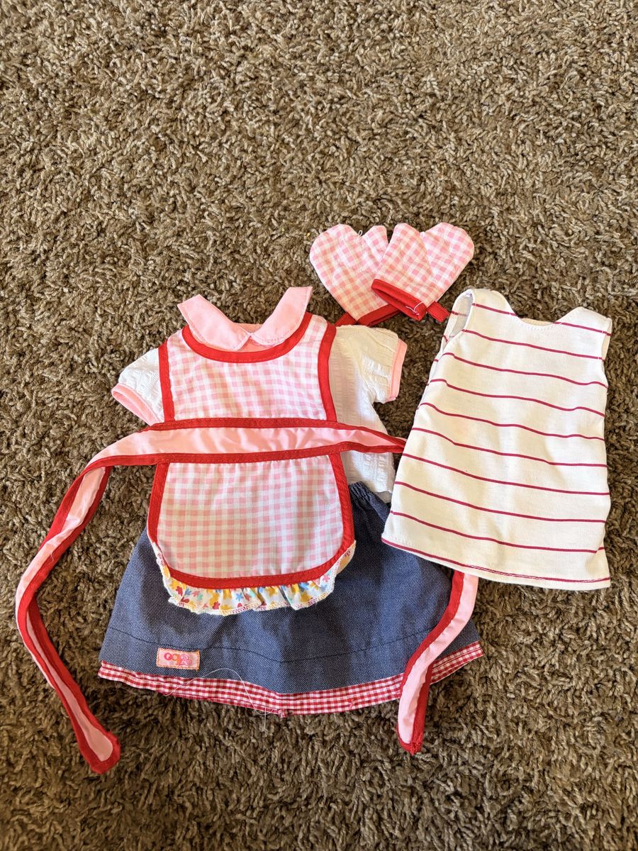 Our Generation Doll Outfit Set - Chef Apron Dress, Striped Top & Mitts - Fits 18" Dolls