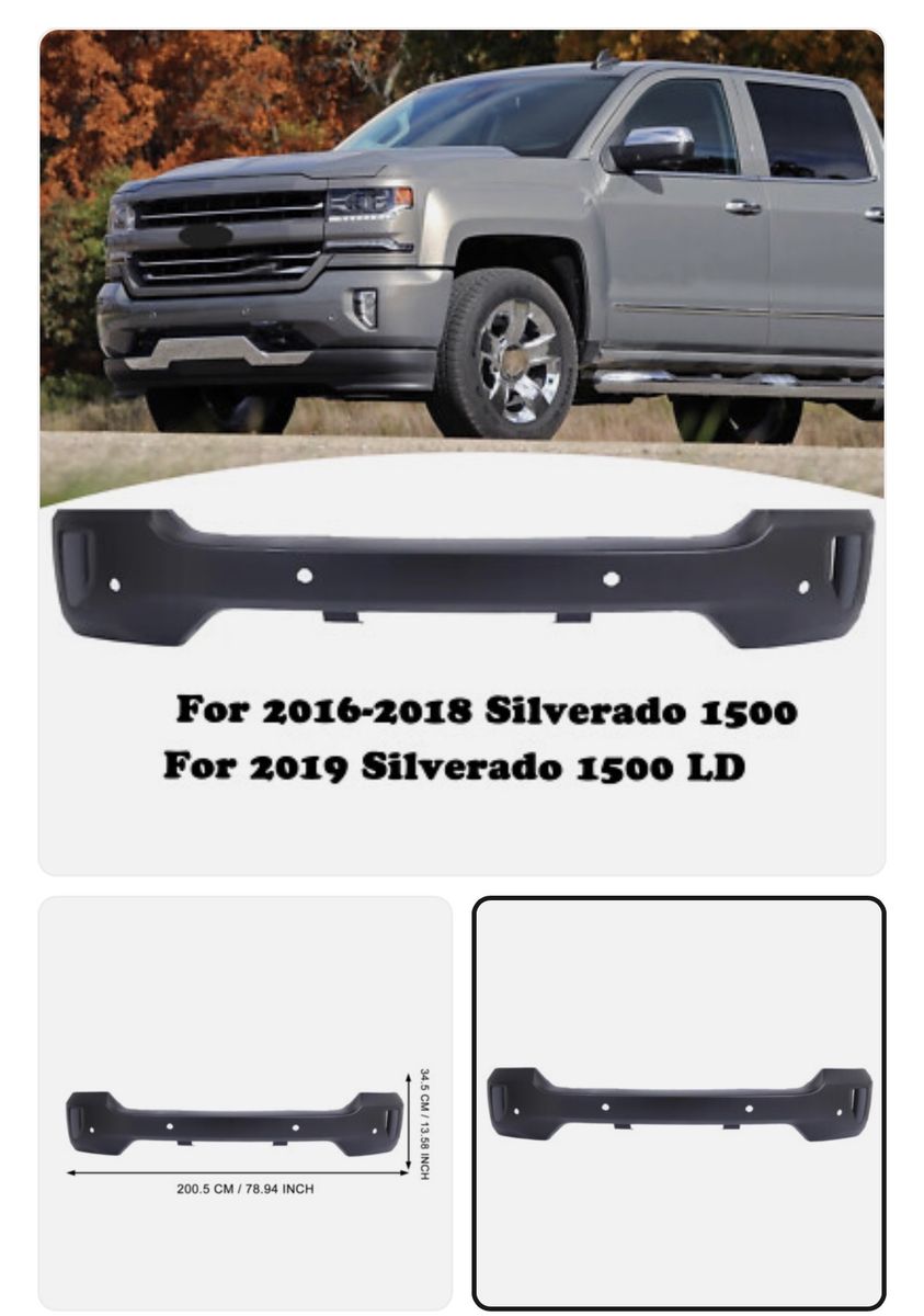 Unpainted Rear Bumper with Sensor Holes for 2016-2018 Chevy Silverado 1500 & 2019 Silverado 1500 LD