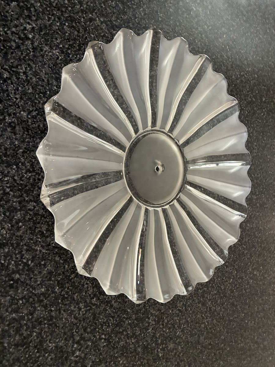 Vintage Frosted and Clear Glass Light Fixture Shade Ripple Design