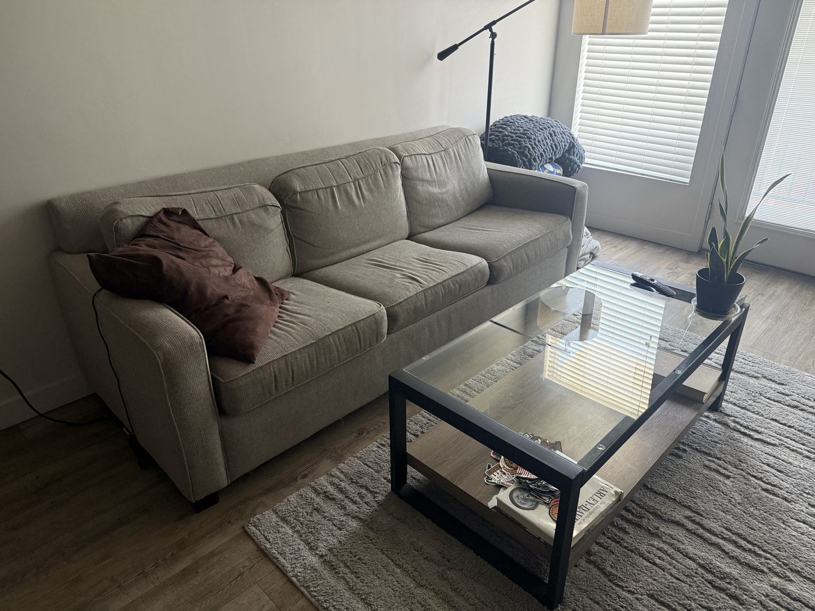 Grey sofa and coffee table for sale!