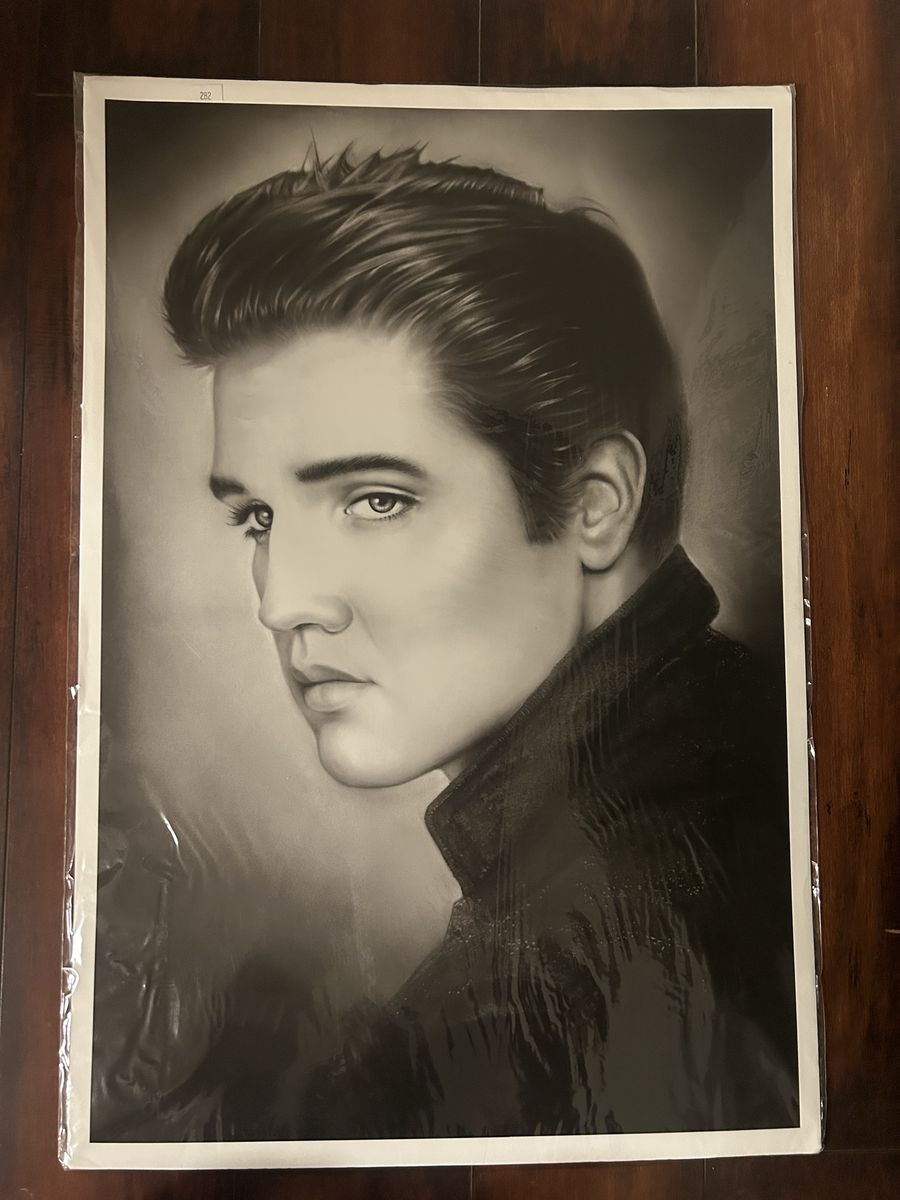 Liquid Lead Art Elvis Presley "The King" Black & White Charcoal Portrait Print