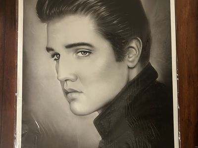 Liquid Lead Art Elvis Presley "The King" Black & White Charcoal Portrait Print
