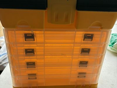 Portable Plastic Organizer Box with 4 Removable Utility Trays and Top Storage