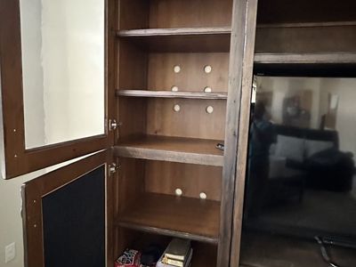 Dark Wood Entertainment Center TV Stand Wall Unit with Shelves and Storage. For a 55 inch tv