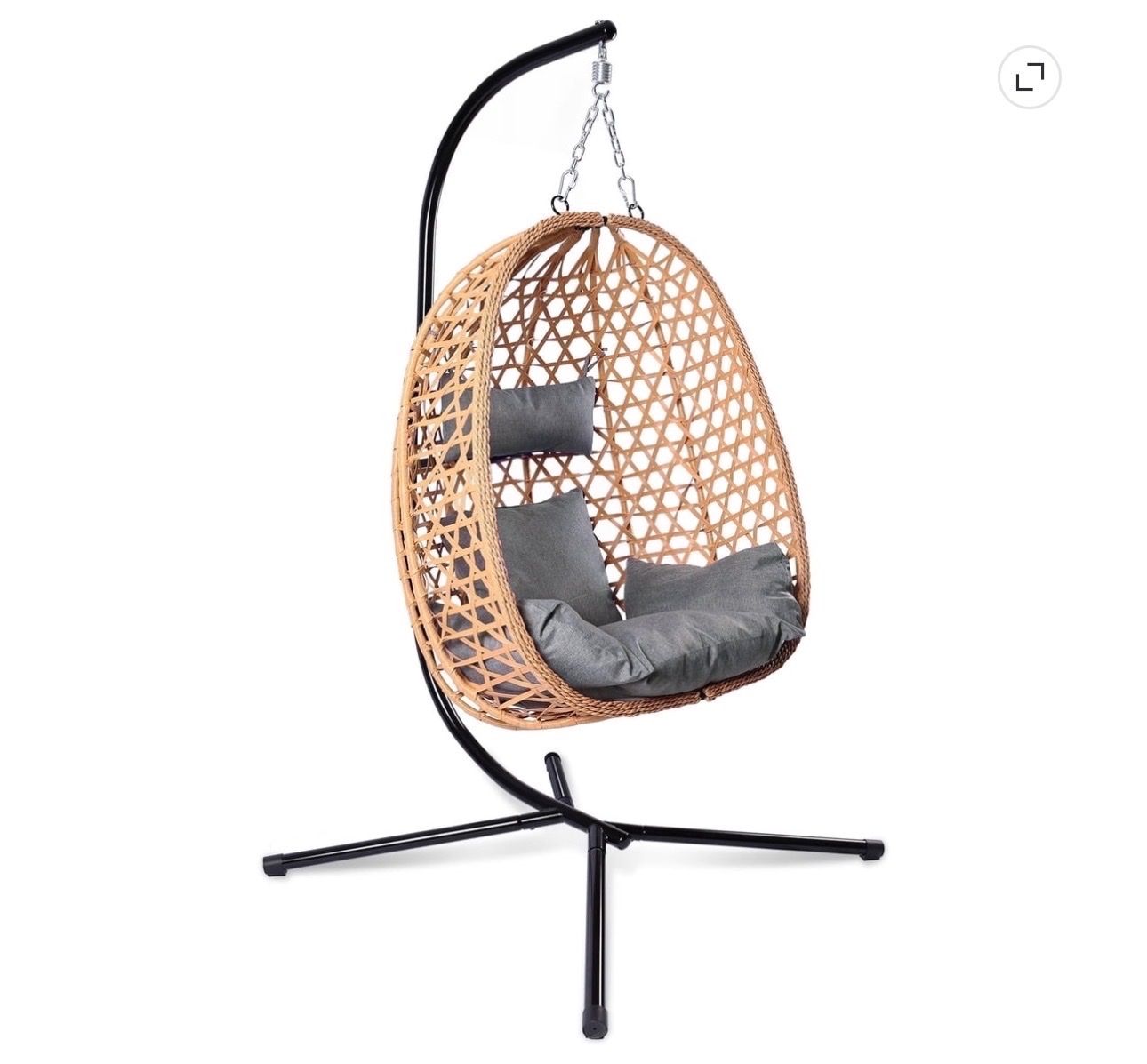 Hanging Egg Chair Rattan Wicker Swing with Stand and Cushions