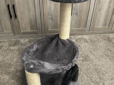 Pet adobe Grey Cat Tree Tower with Scratching Posts & Perches - 2-Tier Activity Center