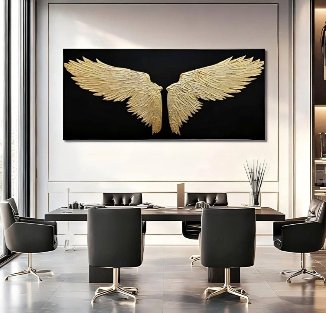 Black Abstract Wall Decor Gold Bird Paintings Wall Art for Living Room Texture Artwork Modern Office Decor Large Framed Wall Art