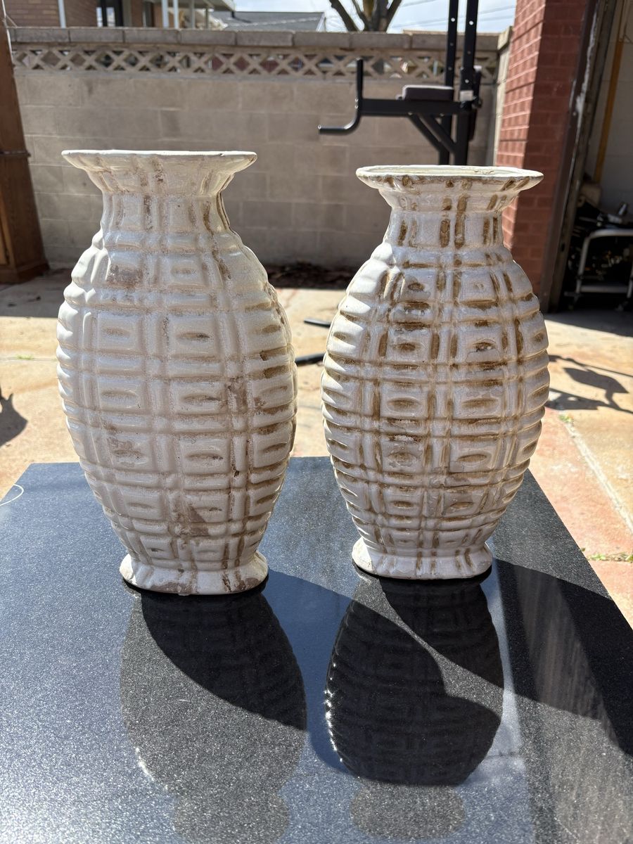 Pair of Textured Ceramic Vases