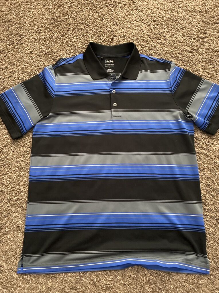 Adidas Mens Large Golf Shirt Blue Black