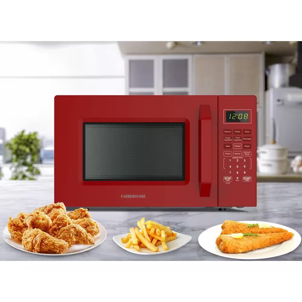 Farberware  1.1 cu ft 1000W Compact Microwave Red