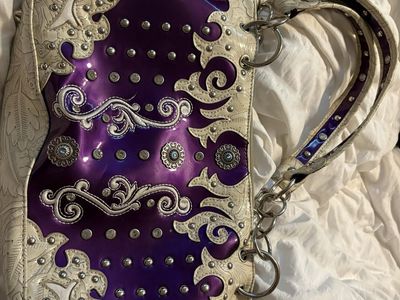Cowgirl trendy Purple & White Studded Floral Faux Leather Shoulder Bag