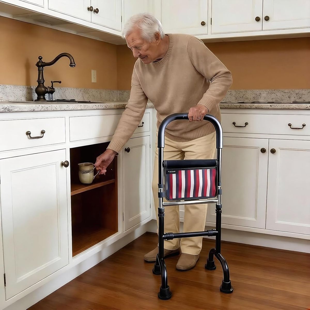 NEW Stand Assist Aid for Elderly Getting Up from Low Seats; Quad Cane with 4 Legs; Mobility Aids & Support for Indoor Movements