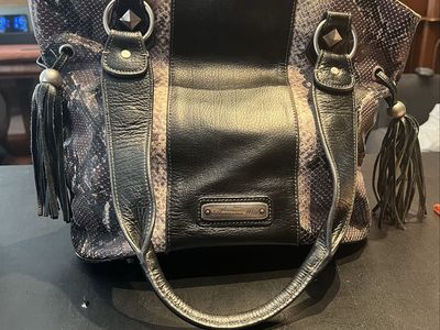 American West Snake Embossed & Black Leather Studded Handbag.