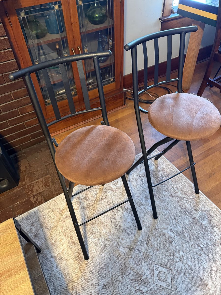 Set of 2 Mainstays Metal Folding Bar Stools – Brown Cushion & Black Frame