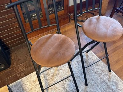 Set of 2 Mainstays Metal Folding Bar Stools – Brown Cushion & Black Frame