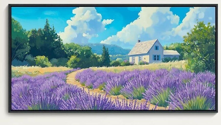 HKDGOKA Canvas Wall Art, Lavender Rustic Landscape Framed Paintings Picture