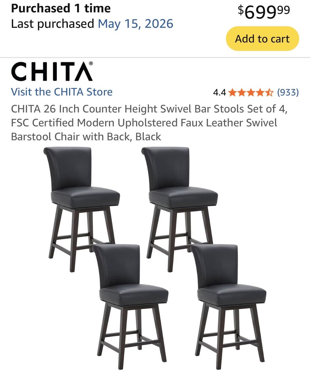 Set of 4 counter height swivel chairs