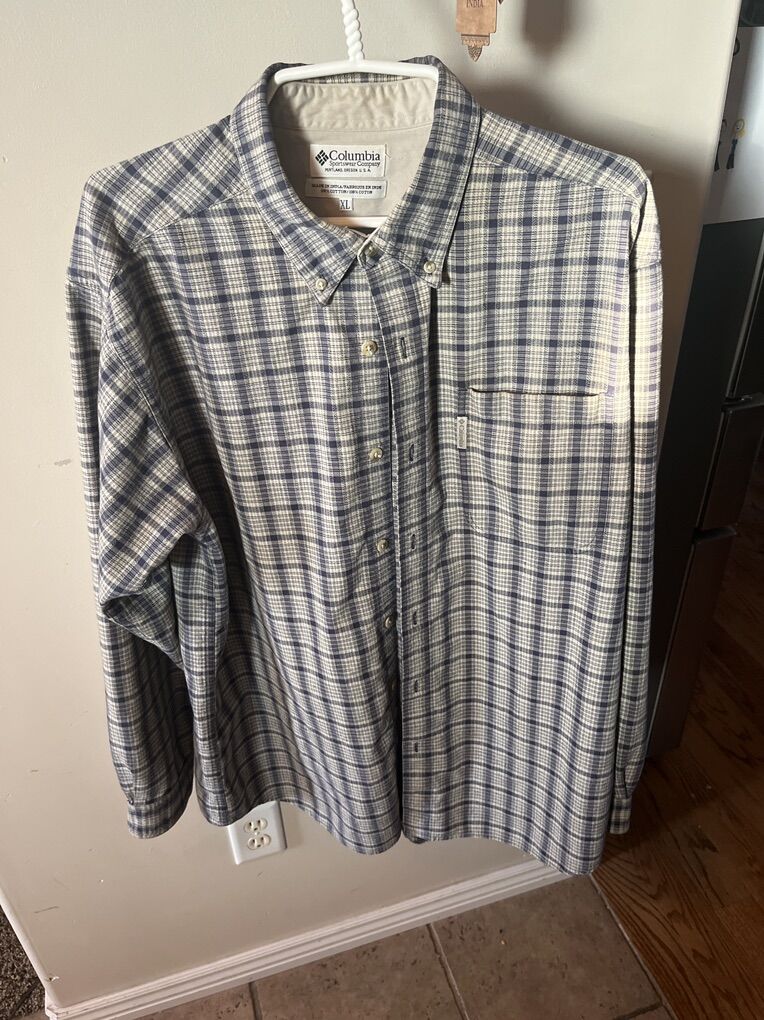 Columbia Shirt Men's XL Cotton Plaid Long Sleeve