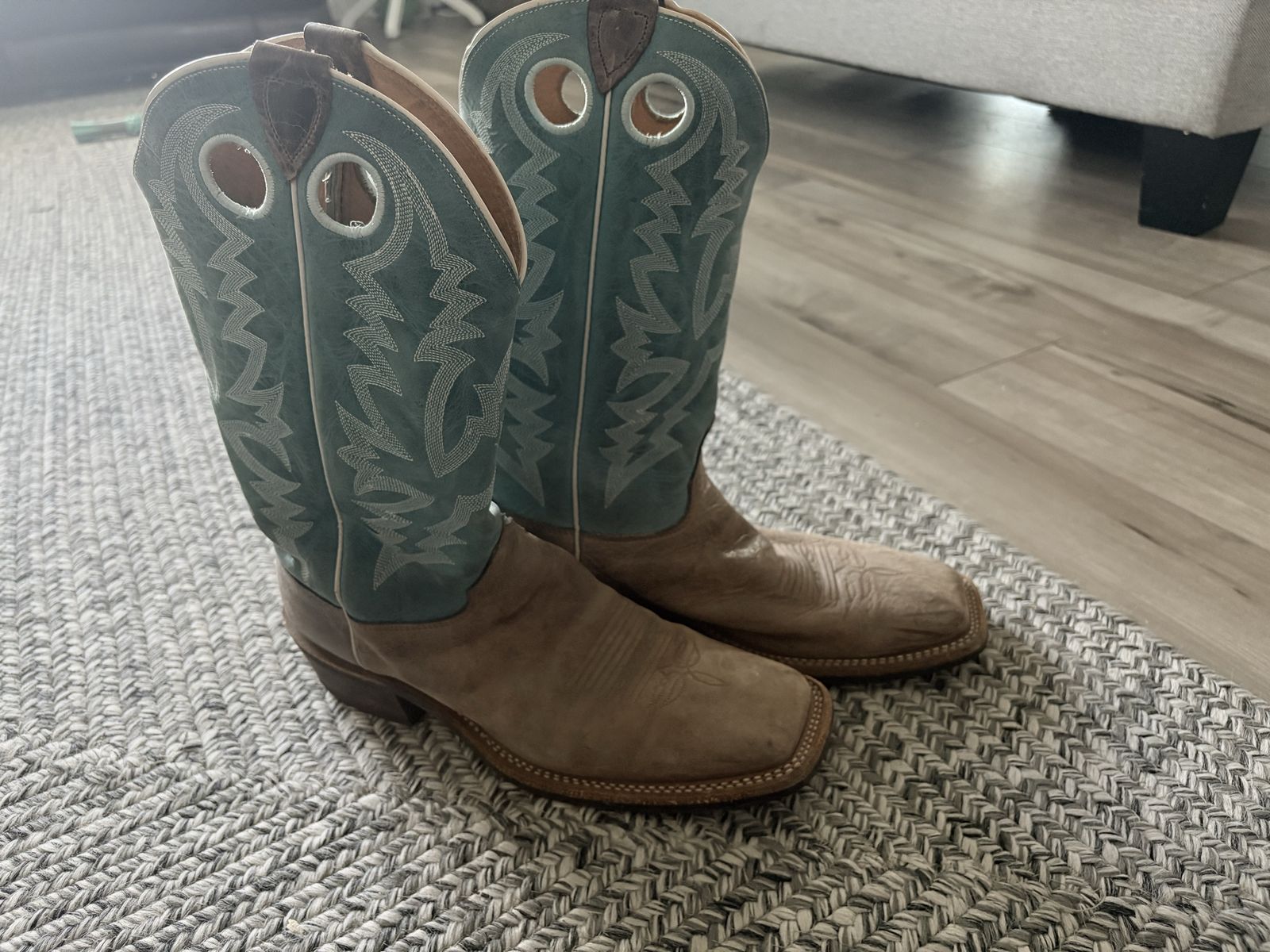 Lucchese Handcrafted Square Toe Cowboy Boots - Men's Size 12 - Distressed Brown/Blue