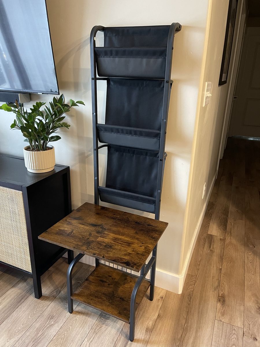 Industrial Style Vinyl Record Storage Rack & Side Table