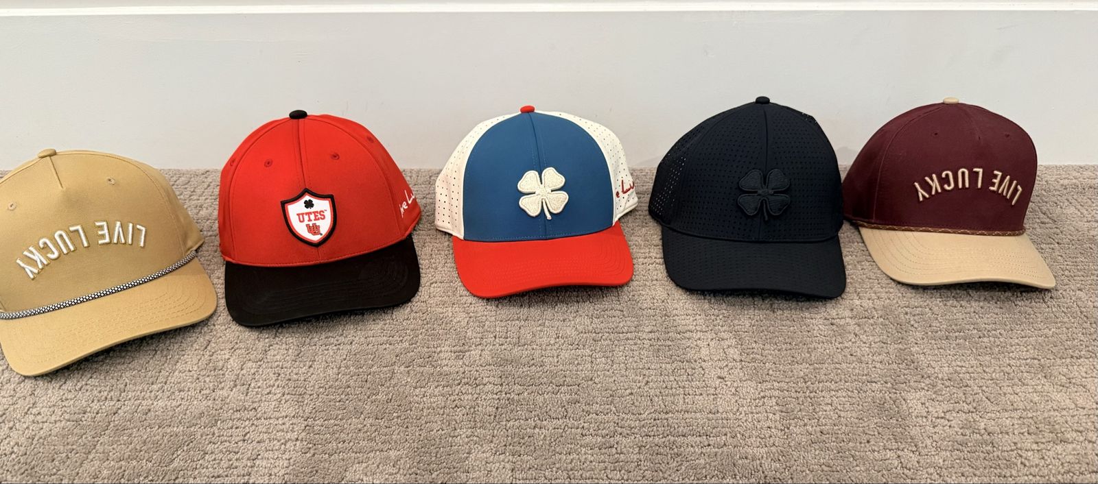 Black Clover- Live Lucky Hats - 5 Hats, Various Colors & Styles, Golf Headwear, New/ Excellent Condition