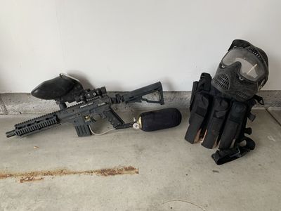 US Army Project Salvo Paintball Marker with Tank, Hopper, Face-mask and Harness