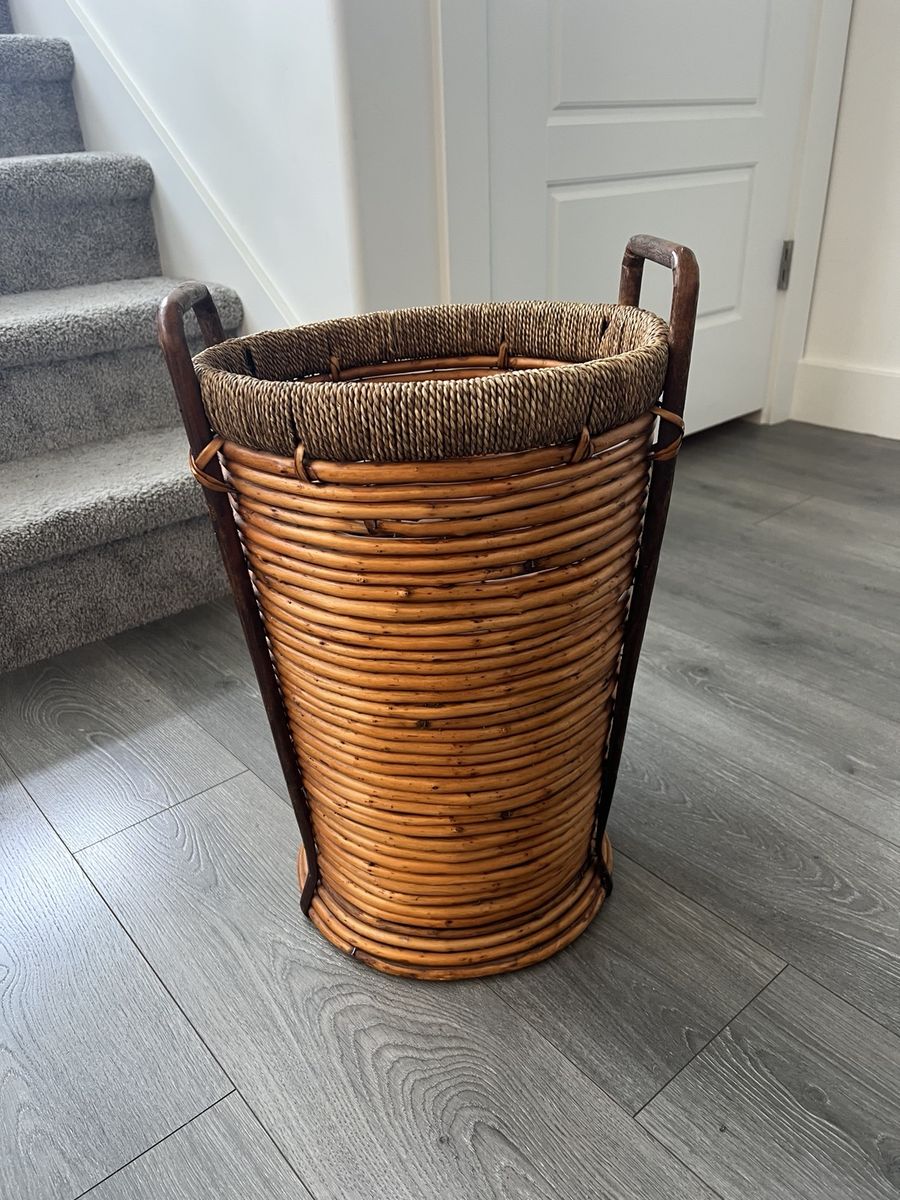 Vintage Boho Rattan Floor Basket Umbrella Stand Planter