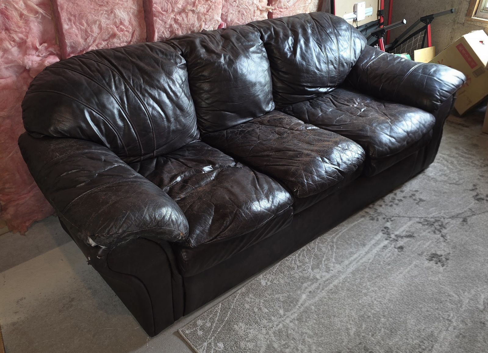 Leather Couch - super comfy! And two matched endtables.
