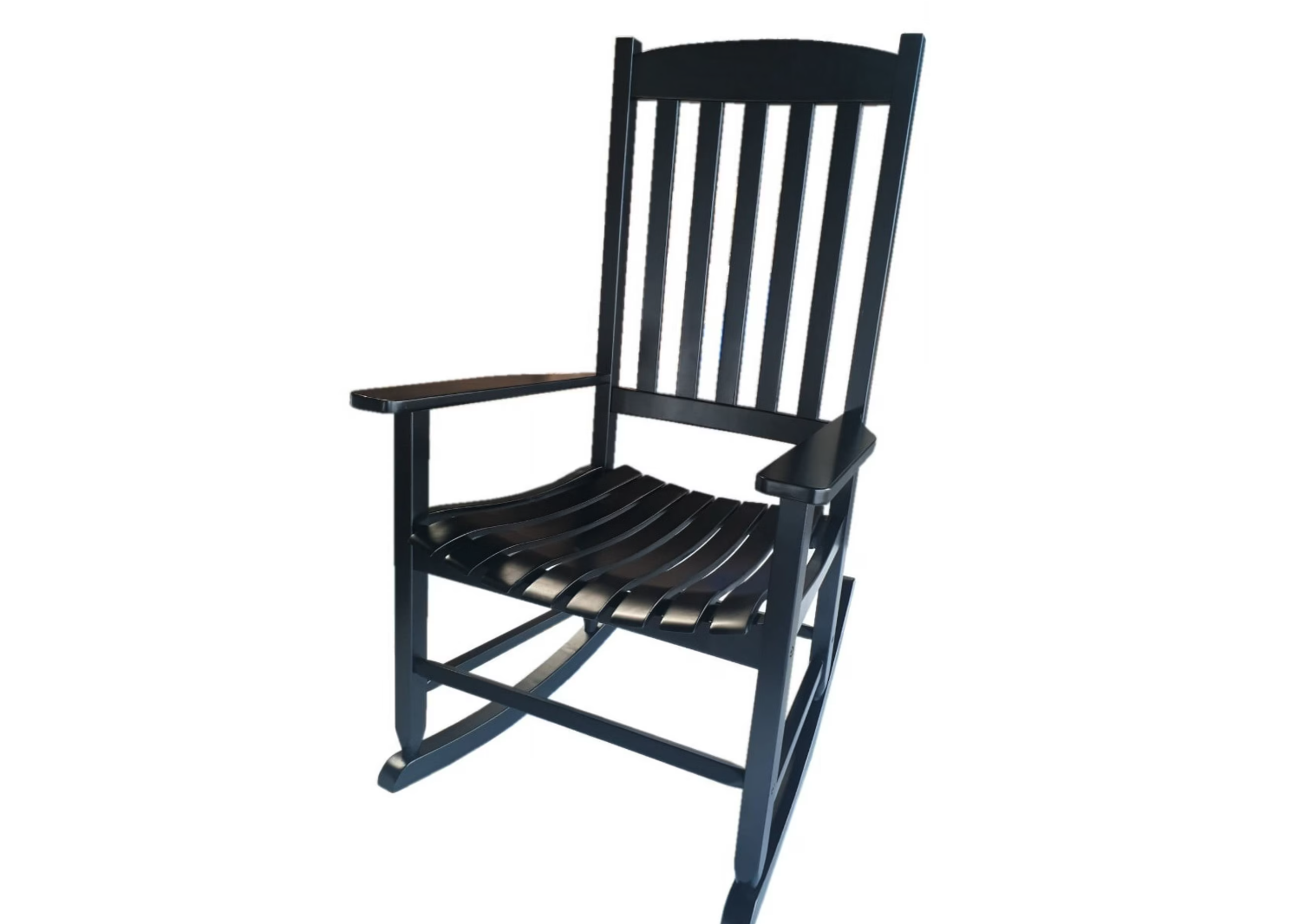 New in Box Outdoor Wood Porch Rocking Chair, Black Weather Resistant Finish