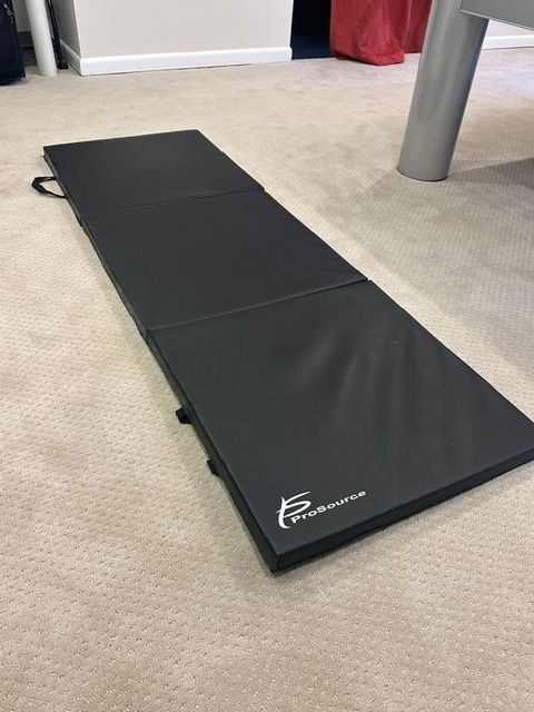 ProSource Black Folding Exercise Mat 6ft x 2ft x 2in with Handles, Gymnastics Yoga Fitness Mat