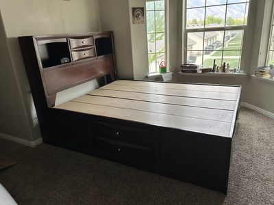 Beautiful Brown Queen Bed With Storage