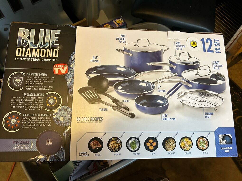 New Blue Diamond 12 Piece Nonstick Cookware Set