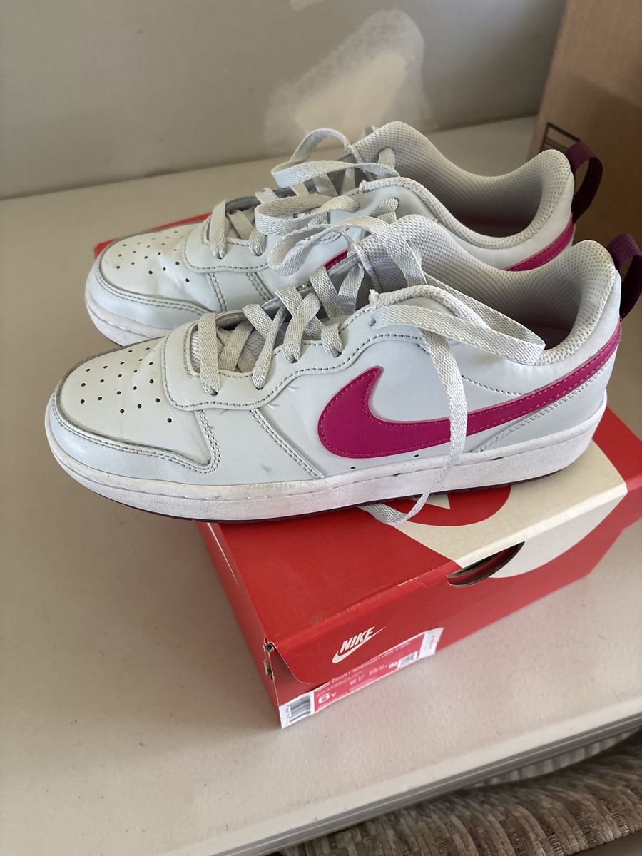 Nike Court Borough Low 2 Youth White/Pink Sneakers Size 6Y Basketball Shoes Size 6Y