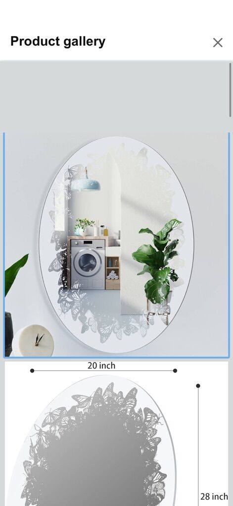 NEW Oval Wall Mirror, 20X28 Inch Butterfly