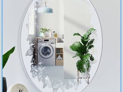 NEW Oval Wall Mirror, 20X28 Inch Butterfly